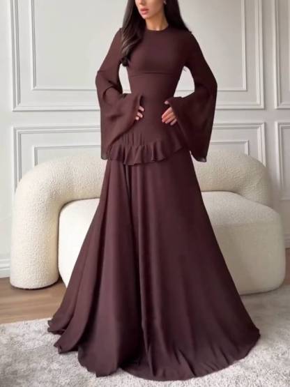 Ruffled Long Sleeve Maxi Dress