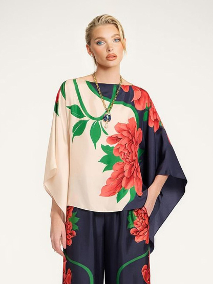 Paisley Print Asymmetric Sleeve Shirt & Wide-Leg Pants Two-Piece Set