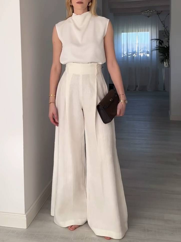 Elegant Minimalist Mid-collar Sleeveless Shirt