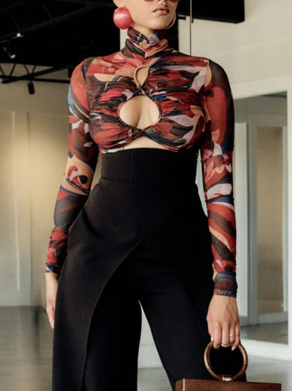 Unique Cut High-Rise Brown Wide-Leg Pants