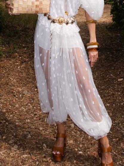 Elegant Polka Dot Square Neck Top & Pants Two-Piece Set