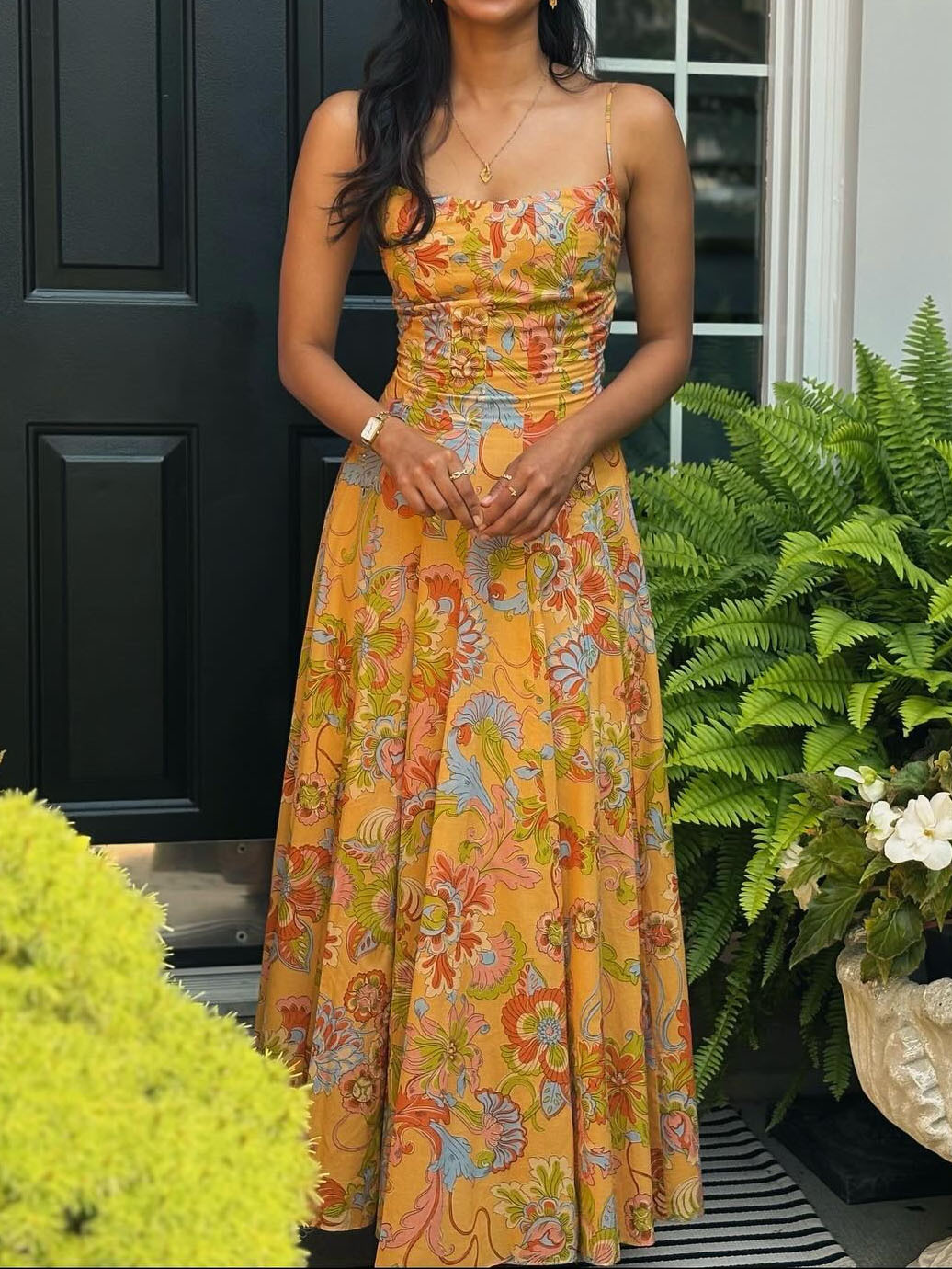 Flared Hem Floral Print Dress