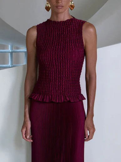 Elegant Sleeveless Pleated Vest Skirt Two-Piece Set
