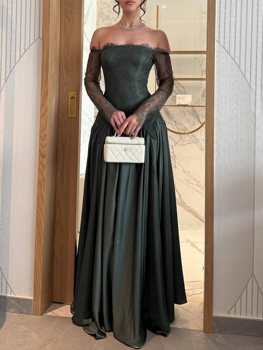 Off-shoulder Lace Splicing Maxi Dress