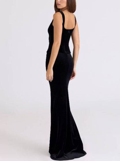 Velvet Sling Slim-fit Maxi Dress