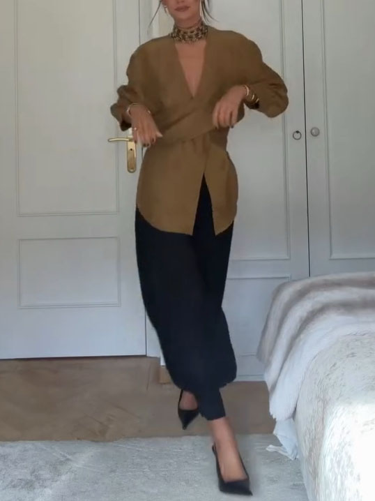 Cross Design Loose Shirt And Lantern Pants Set