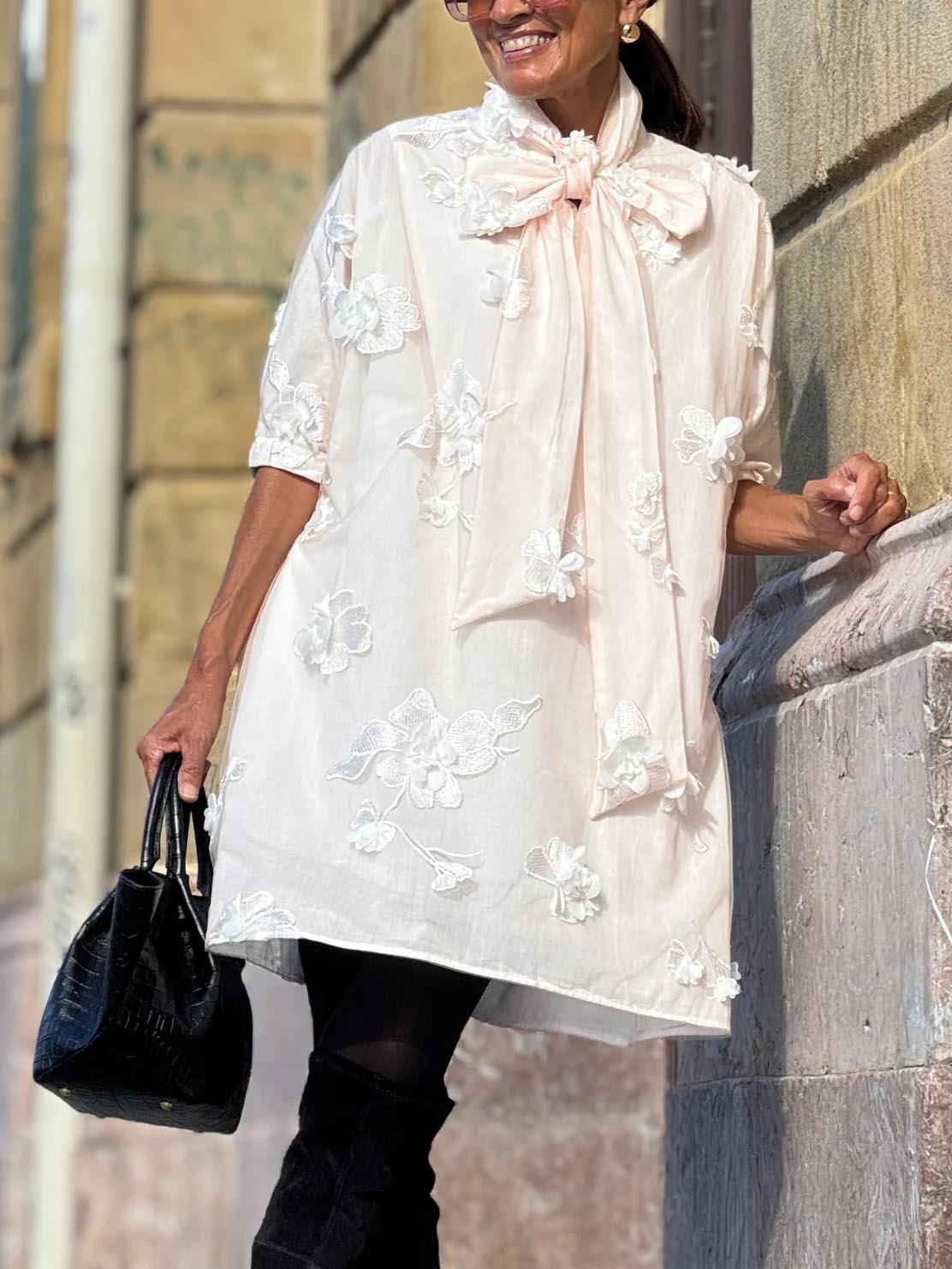 Exquisitely Embroidered Floral Collared Mini Dress