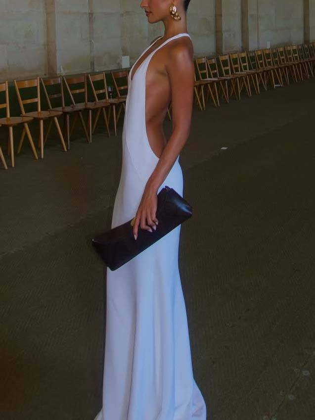 Elegant U-Neck Both Sides Hollow Design Maxi Dress
