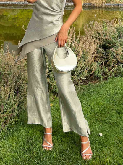 Straight High-Waist Side Slit Pants