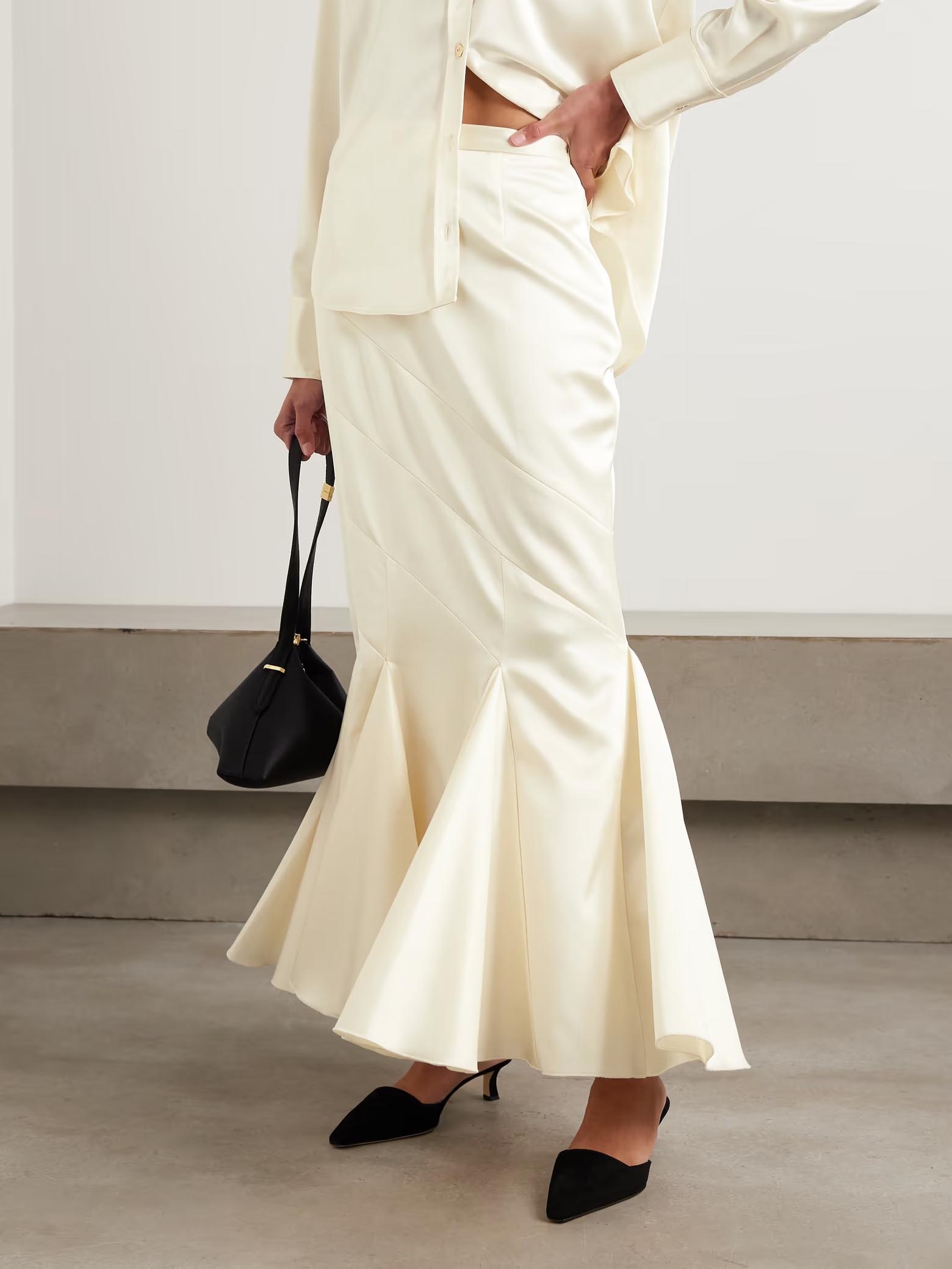 Elegant Pleated Satin Mermaid Maxi Skirt