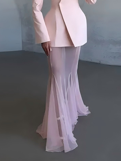 Elegant Sheer Mesh Flared Skirt