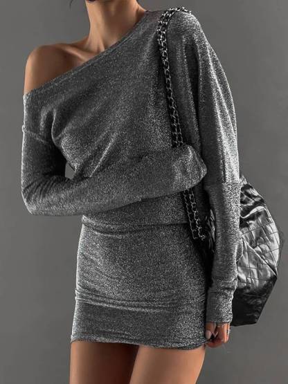 Off-shoulder sequined High Waist Hip Dress