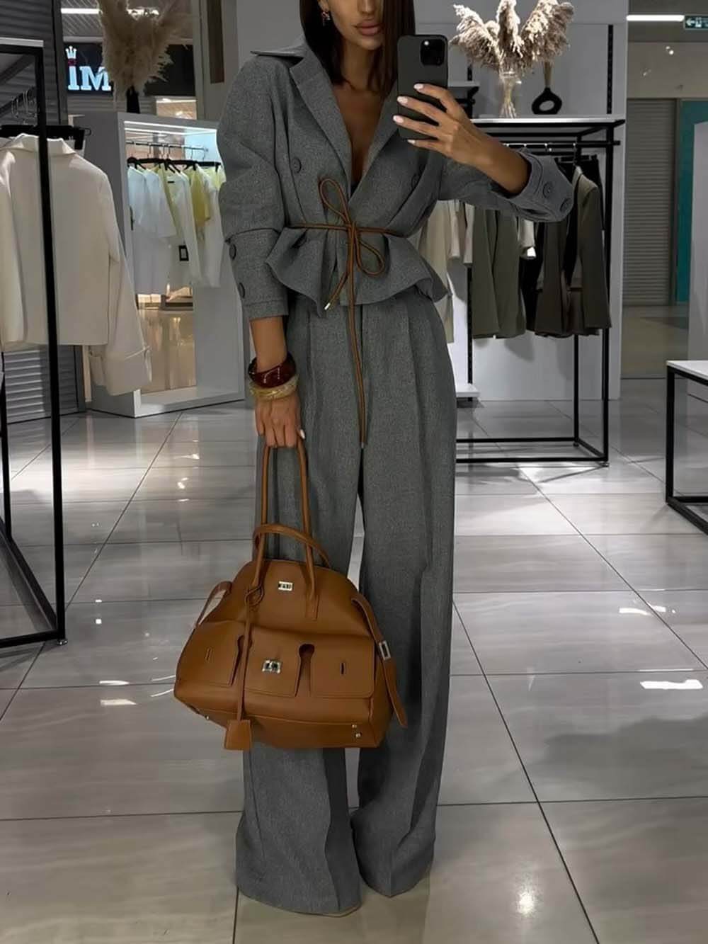 Classic Lapel Button-Detail Cropped Jacket