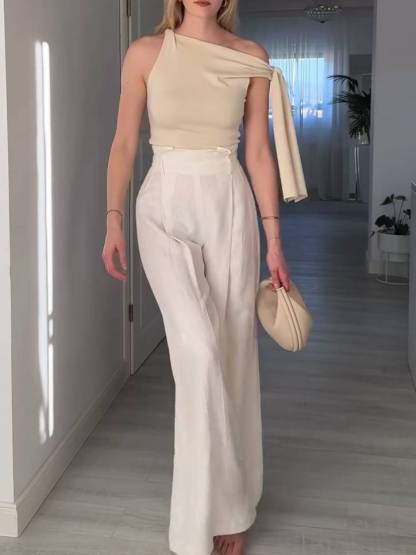 Off-shoulder Lace Up Shirt