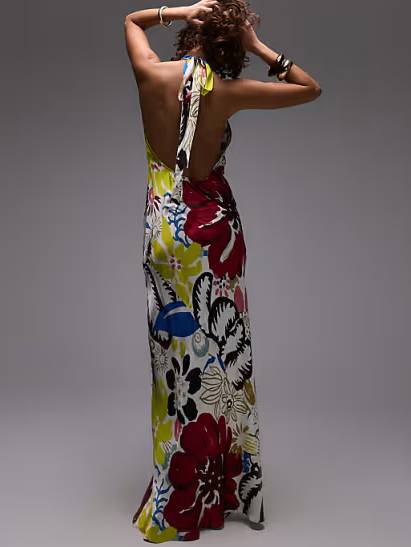 Halter Neck Backless Printed Maxi Dress