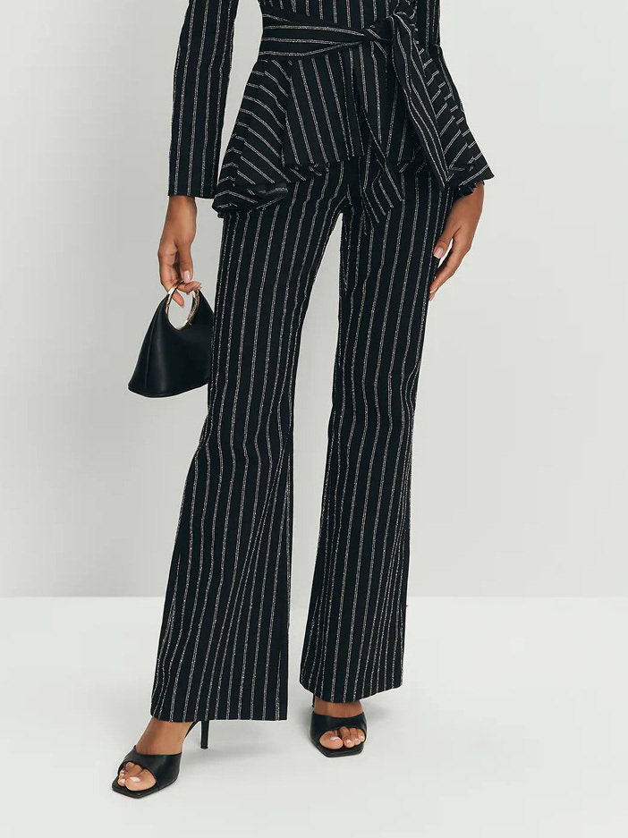 Elegant Striped Square Neck Belted Ruffled Shirt