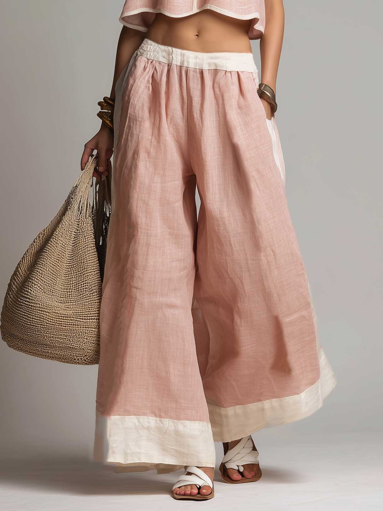 Casual Sleeveless Crop Top & Wide-Leg Pants Two-Piece Set