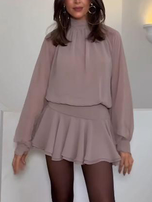 Exquisite Flowing Long-sleeved Chiffon Mini Dress