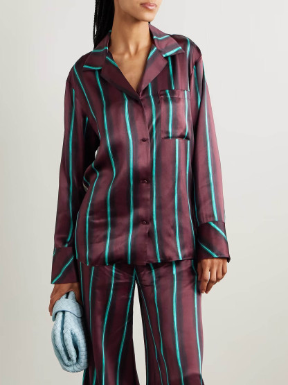 Exquisite Satin Stripe Print Long-sleeved Shirt