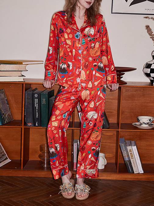 Fruit Desserts Printed Long-sleeved Pants Two-piece Home Wear