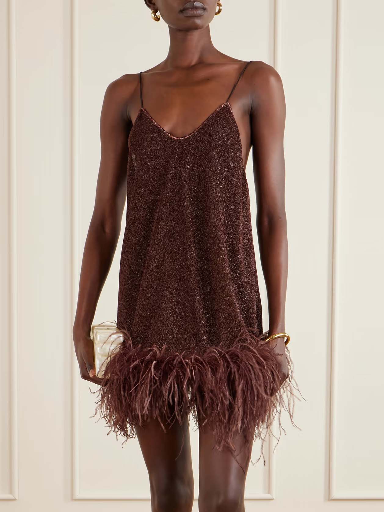 Elegant Feather Hem Mini Dress