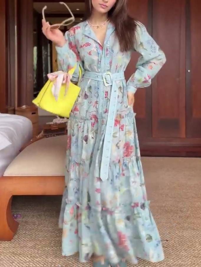 Unique Printed Belt Dress