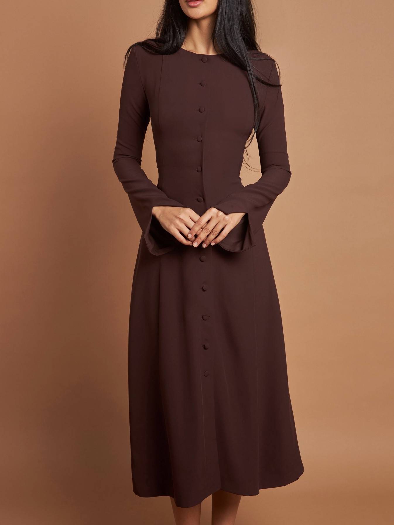 Slim-Fit High-Waist Lace-Up A- Line Midi Dress