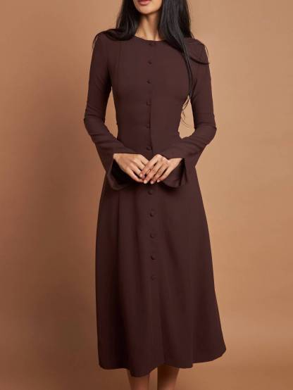 Slim-Fit High-Waist Lace-Up A- Line Midi Dress