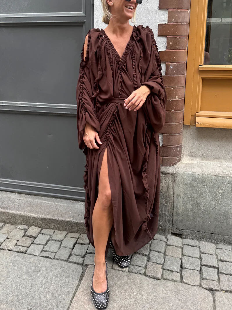 Retro Pleated Side Slit Dress