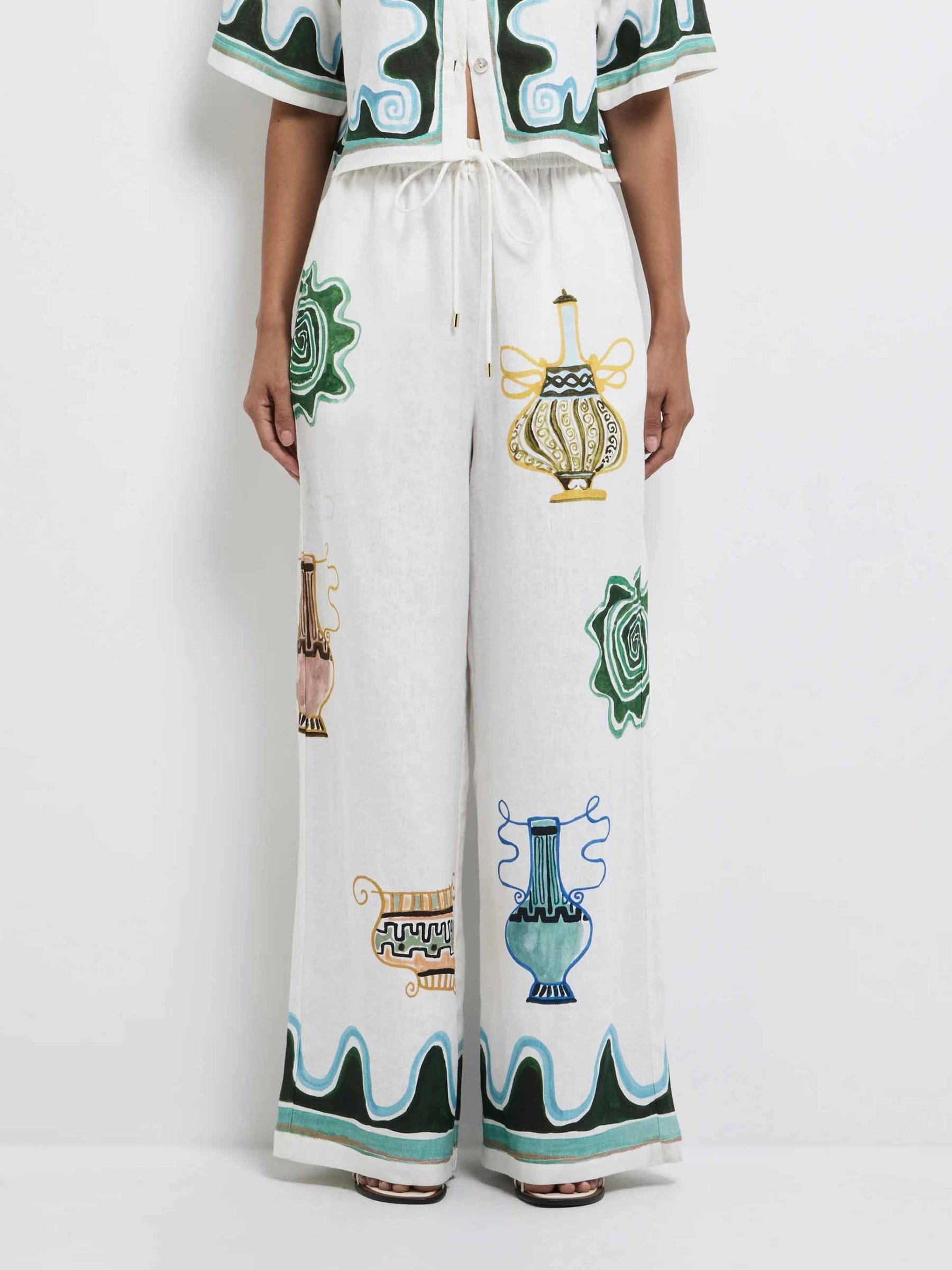 Exquisite Printed Elastic Waist Wide-Leg Pants