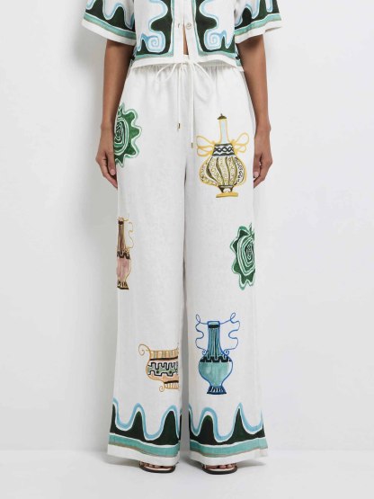 Exquisite Printed Elastic Waist Wide-Leg Pants