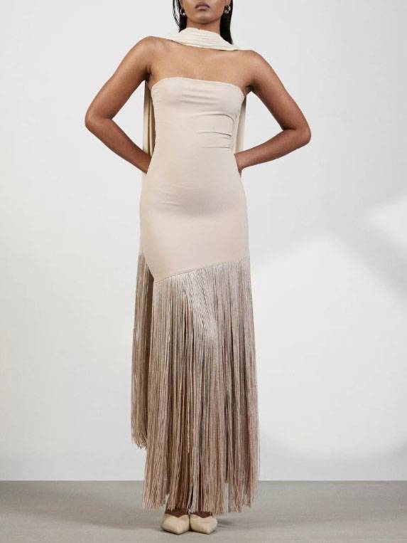 Tube Top Tassel Design Maxi Dress