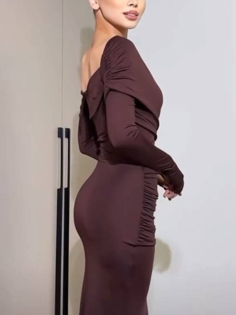 Cross-over Design Off-shoulder Pleated Maxi Dress