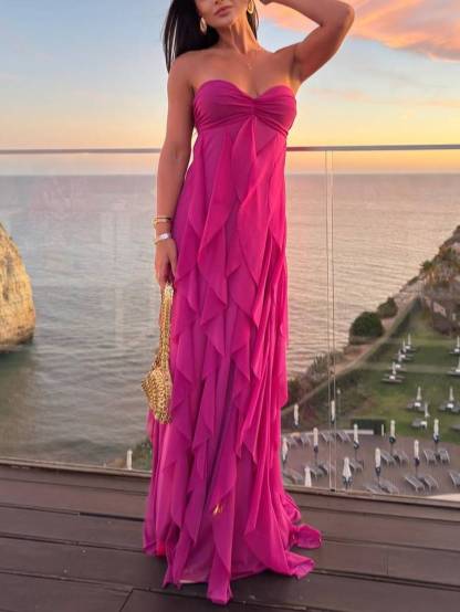 Tube Top Ruffled Design Maxi Dress