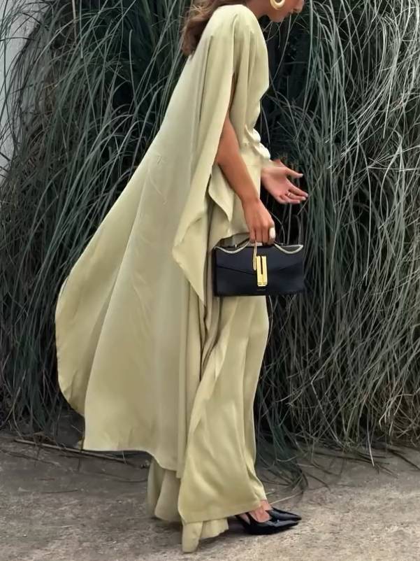 Long Loose Shirt And Side Slit Wide Leg Pants Suit-Pants