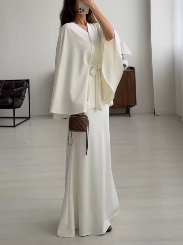 Lace-Up Long Sleeve Top And Skirt Set