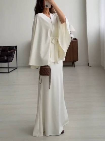 Lace-Up Long Sleeve Top And Skirt Set