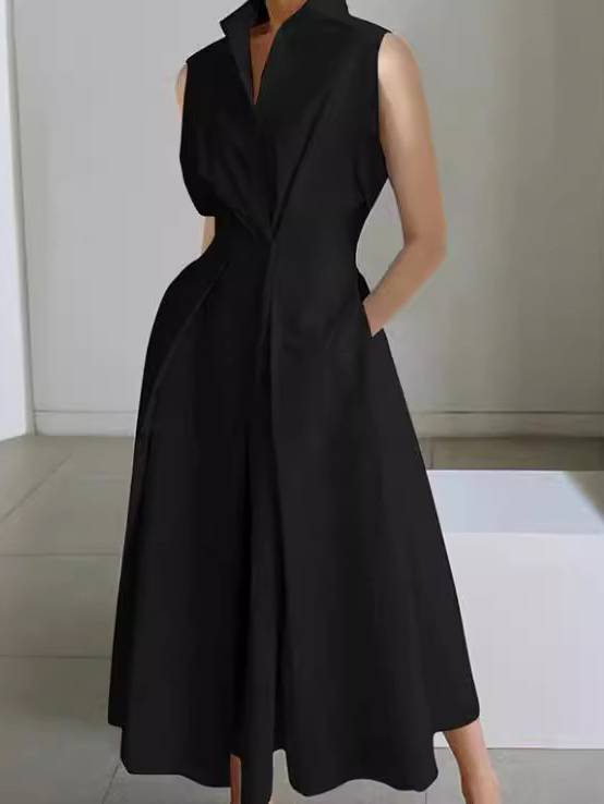 Vertical Collar V-neck A- Shaped Dress