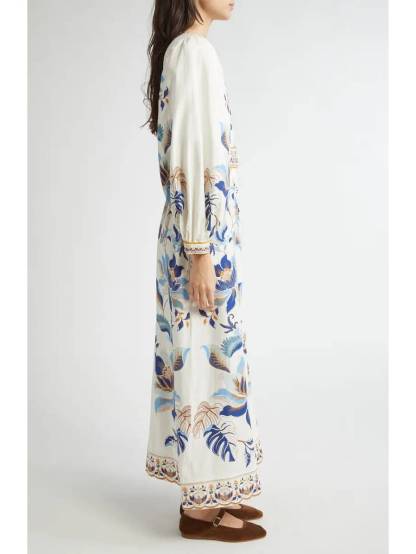 Deep V-neck Unique Print Dress