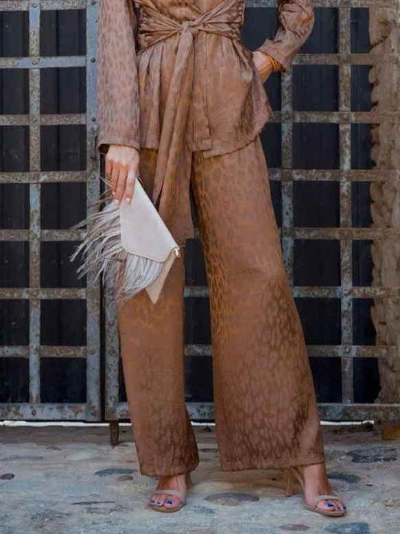 Elegant Satin Jacquard Wide-leg Pants