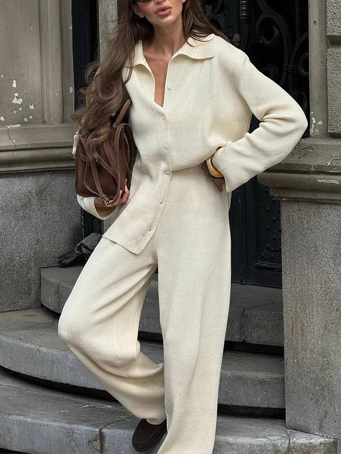 Lapel Long-sleeved Knitted Suit