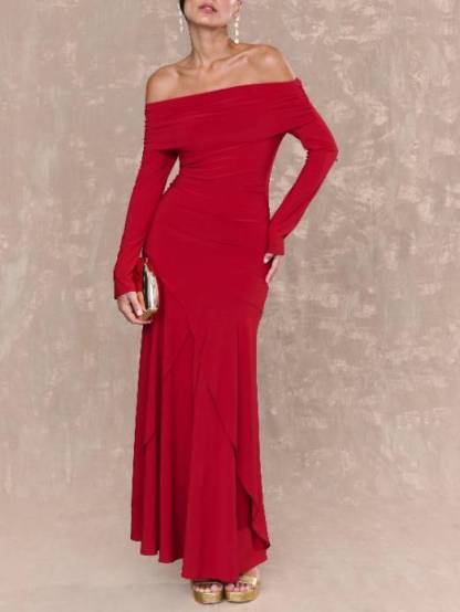 Off-shoulder Irregular Hem Maxi Dress