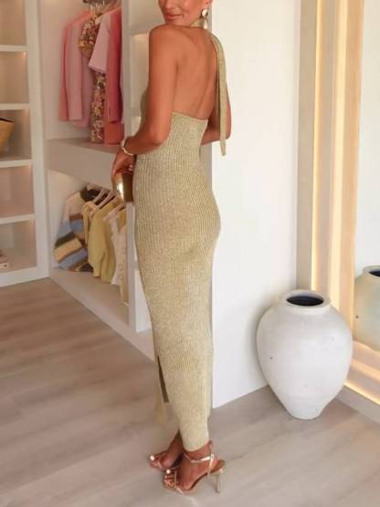 Shiny Scarf Knitted Dress
