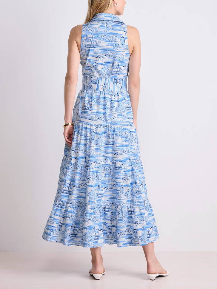 Shirt Collar Belted Printed Dress