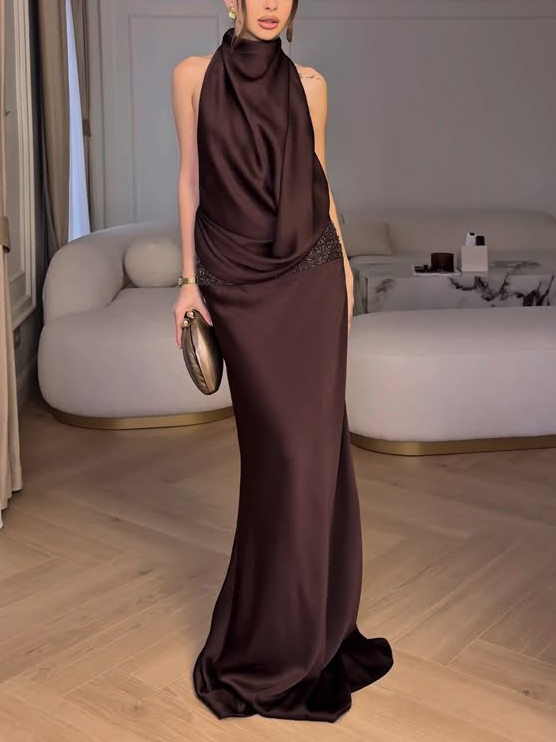 Elegant Halter Neck Sequined Maxi Dress