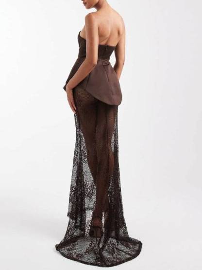 Tube Top Lace Spliced Fishtail Maxi Dress