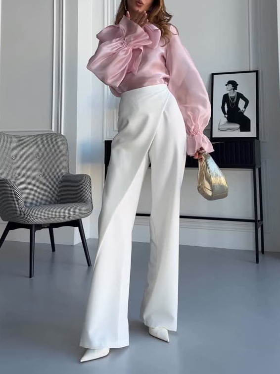 Elegant Wrap-around High Waist Straight Pants
