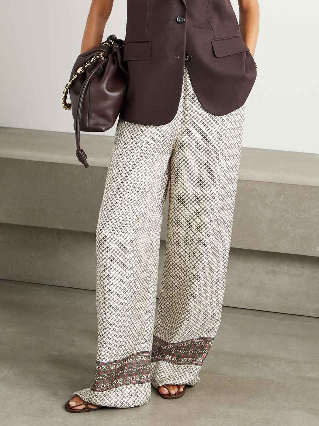 Retro Geometric Print Satin Wide-leg Pants