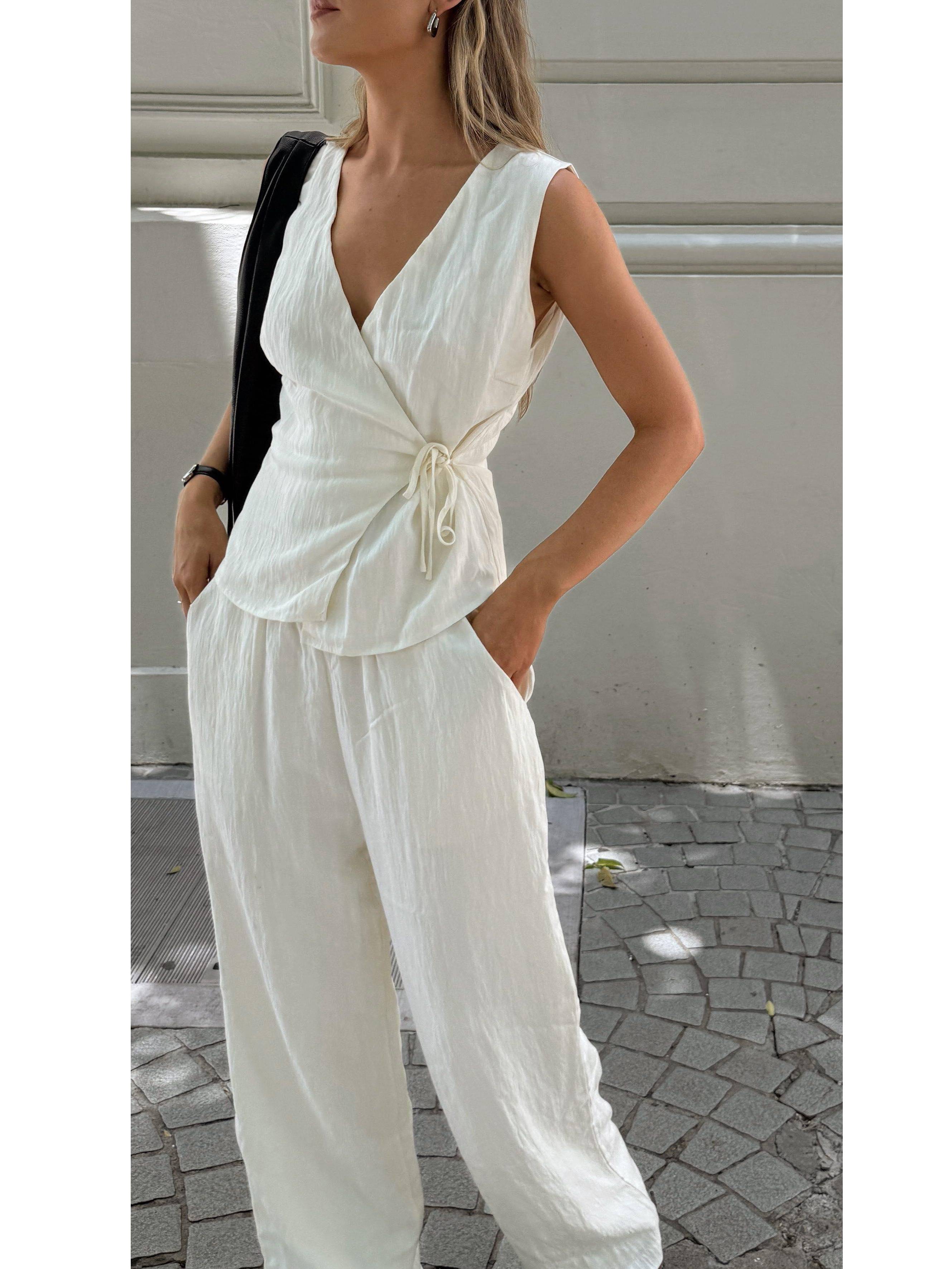 Vest Wide Leg Pants Suit