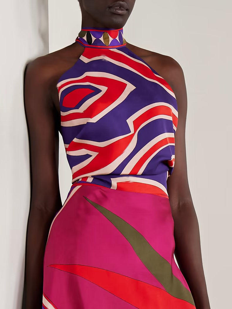 Unique Retro Abstract Print Vest Skirt Two-piece Set